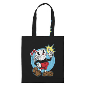 Шоппер 3D с принтом CUPHEAD КАПХЕД в городе Новоалтайск, 100% полиэстер | Плотность: 200 г/м2; Размер: 34×35 см; Высота лямок: 30 см | art | cartoon | cup | cuphead | devil | dice | game | king | mugman | the | арт | бос | босс | голова | демон | дьявол | игра | капхед | магмен | мультик | мультфильм | платформер | чаша | чашка | человек | черт