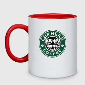 Кружка двухцветная с принтом CUPHEAD COFFEE в городе Новоалтайск, керамика | объем — 330 мл, диаметр — 80 мм. Цветная ручка и кайма сверху, в некоторых цветах — вся внутренняя часть | art | cartoon | coffee | cup | cuphead | devil | dice | game | king | mugman | starbucks | the | арт | бос | босс | голова | демон | дьявол | игра | капхед | кофе | магмен | мультик | мультфильм | платформер | старбакс | чаша | чашка | человек 