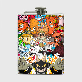 Фляга с принтом CUPHEAD в городе Новоалтайск, металлический корпус | емкость 0,22 л, размер 125 х 94 мм. Виниловая наклейка запечатывается полностью | cuphead | cuphead  mugman | dont deal with the devil | mugman | все персонажи | игры | капхед | магмен | чашеголовый
