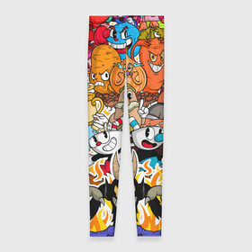Леггинсы 3D с принтом CUPHEAD в городе Новоалтайск, 80% полиэстер, 20% эластан | Эластичный пояс, зауженные к низу, низкая посадка | cuphead | cuphead  mugman | dont deal with the devil | mugman | все персонажи | игры | капхед | магмен | чашеголовый