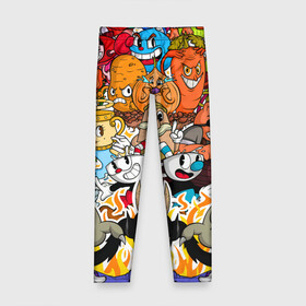 Детские леггинсы 3D с принтом CUPHEAD в городе Новоалтайск, полиэстер 85%, спандекс 15% | эластичный пояс, зауженный крой | cuphead | cuphead  mugman | dont deal with the devil | mugman | все персонажи | игры | капхед | магмен | чашеголовый
