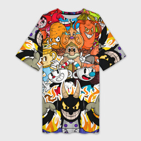Платье-футболка 3D CUPHEAD: в городе Новоалтайск, | | cuphead | cuphead mugman | dont deal with the devil | mugman | все персонажи | игры | капхед | магмен | чашеголовый