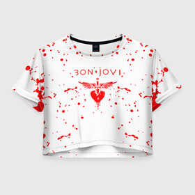 Женская футболка Crop-top 3D с принтом bon jovi в городе Новоалтайск, 100% полиэстер | круглая горловина, длина футболки до линии талии, рукава с отворотами | bon | bon jovi | bon jovi remastered | bon jovi remastered videos | hd music videos | island | jon bon jovi | jovi | mercury | music | remastered | remastered music videos | rock | джон бон джови | дэвид брайан | тико торрес | фил икс | хью макдональд
