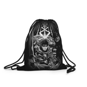 Рюкзак-мешок 3D с принтом BERSERK БЕРСЕРК в городе Новоалтайск, 100% полиэстер | плотность ткани — 200 г/м2, размер — 35 х 45 см; лямки — толстые шнурки, застежка на шнуровке, без карманов и подкладки | Тематика изображения на принте: anime | anime berserk | berserk | knight | manga | аниме | аниме берсерк | берсерк | клеймо | манга | рыцарь | япония