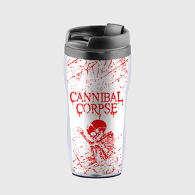 Термокружка-непроливайка с принтом cannibal corpse в городе Новоалтайск, внутренняя часть — пищевой пластик, наружная часть — прозрачный пластик, между ними — полиграфическая вставка с рисунком | объем — 350 мл, герметичная крышка | cannibal | cannibal corpse | cannibal corpse butchered at birth | cannibal corpse eaten back to life | cannibal corpse hammer smashed face | corpse | death metal | металл | пластинки с металлическим лезвием | рок | труп каннибала