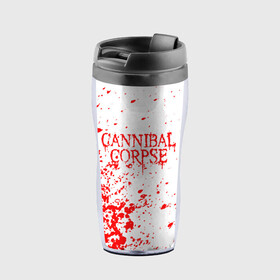 Термокружка-непроливайка с принтом cannibal corpse в городе Новоалтайск, внутренняя часть — пищевой пластик, наружная часть — прозрачный пластик, между ними — полиграфическая вставка с рисунком | объем — 350 мл, герметичная крышка | cannibal | cannibal corpse | cannibal corpse butchered at birth | cannibal corpse eaten back to life | cannibal corpse hammer smashed face | corpse | death metal | металл | пластинки с металлическим лезвием | рок | труп каннибала
