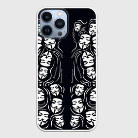 Чехол для iPhone 13 Pro Max с принтом Анонимусы надбисиси линии в городе Новоалтайск,  |  | Тематика изображения на принте: анонимус | белый | линии | лица | маты | надписи | слова | черный