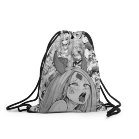 Рюкзак-мешок 3D с принтом KAGUYA AHEGAO чернобелое в городе Новоалтайск, 100% полиэстер | плотность ткани — 200 г/м2, размер — 35 х 45 см; лямки — толстые шнурки, застежка на шнуровке, без карманов и подкладки | Тематика изображения на принте: ahegao | japanese anime | kaguya | kawai | kowai | oppai | otaku | senpai | sugoi | waifu | yandere | ахегао | кагуя | ковай | отаку | семпай | сенпай | сэмпай | яндере | японская анимация