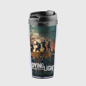 Термокружка-непроливайка с принтом Dying Light в городе Новоалтайск, внутренняя часть — пищевой пластик, наружная часть — прозрачный пластик, между ними — полиграфическая вставка с рисунком | объем — 350 мл, герметичная крышка | Тематика изображения на принте: dying light | dying light 2 | game | games | zomby | апокалипсис | даинг лайт | два | дуинг лайт | зомби | зомби апокалипсис | игра | игры