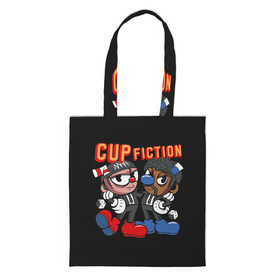 Шоппер 3D с принтом CUP FICTION в городе Новоалтайск, 100% полиэстер | Плотность: 200 г/м2; Размер: 34×35 см; Высота лямок: 30 см | art | cartoon | cup | cuphead | devil | dice | fiction | game | king | mugman | pulp | the | арт | бос | босс | голова | демон | дьявол | игра | капхед | криминальное | магмен | мультик | мультфильм | платформер | чаша | чашка | человек | черт 
