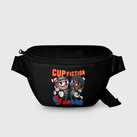 Поясная сумка 3D с принтом CUP FICTION в городе Новоалтайск, 100% полиэстер | плотная ткань, ремень с регулируемой длиной, внутри несколько карманов для мелочей, основное отделение и карман с обратной стороны сумки застегиваются на молнию | art | cartoon | cup | cuphead | devil | dice | fiction | game | king | mugman | pulp | the | арт | бос | босс | голова | демон | дьявол | игра | капхед | криминальное | магмен | мультик | мультфильм | платформер | чаша | чашка | человек | черт 