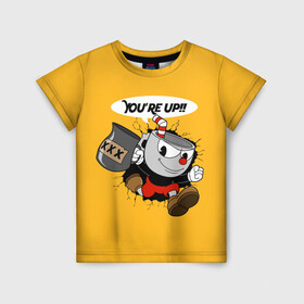 Детская футболка 3D с принтом CUPHEAD в городе Новоалтайск, 100% гипоаллергенный полиэфир | прямой крой, круглый вырез горловины, длина до линии бедер, чуть спущенное плечо, ткань немного тянется | art | cartoon | cup | cuphead | devil | dice | game | king | mugman | the | арт | бос | босс | голова | демон | дьявол | игра | капхед | магмен | мультик | мультфильм | платформер | чаша | чашка | человек | черт