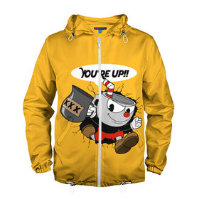 Мужская ветровка 3D с принтом CUPHEAD в городе Новоалтайск, 100% полиэстер | подол и капюшон оформлены резинкой с фиксаторами, два кармана без застежек по бокам, один потайной карман на груди | art | cartoon | cup | cuphead | devil | dice | game | king | mugman | the | арт | бос | босс | голова | демон | дьявол | игра | капхед | магмен | мультик | мультфильм | платформер | чаша | чашка | человек | черт
