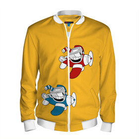 Мужской бомбер 3D с принтом CUPHEAD в городе Новоалтайск, 100% полиэстер | застегивается на молнию, по бокам два кармана без застежек, по низу бомбера и на воротнике - эластичная резинка | art | cartoon | cup | cuphead | devil | dice | game | king | mugman | the | арт | бос | босс | голова | демон | дьявол | игра | капхед | магмен | мультик | мультфильм | платформер | чаша | чашка | человек | черт