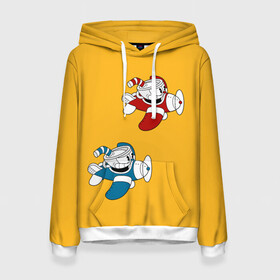 Женская толстовка 3D с принтом CUPHEAD в городе Новоалтайск, 100% полиэстер  | двухслойный капюшон со шнурком для регулировки, мягкие манжеты на рукавах и по низу толстовки, спереди карман-кенгуру с мягким внутренним слоем. | art | cartoon | cup | cuphead | devil | dice | game | king | mugman | the | арт | бос | босс | голова | демон | дьявол | игра | капхед | магмен | мультик | мультфильм | платформер | чаша | чашка | человек | черт