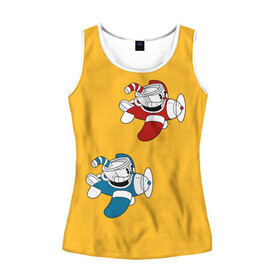 Женская майка 3D с принтом CUPHEAD в городе Новоалтайск, 100% полиэстер | круглая горловина, прямой силуэт, длина до линии бедра | art | cartoon | cup | cuphead | devil | dice | game | king | mugman | the | арт | бос | босс | голова | демон | дьявол | игра | капхед | магмен | мультик | мультфильм | платформер | чаша | чашка | человек | черт