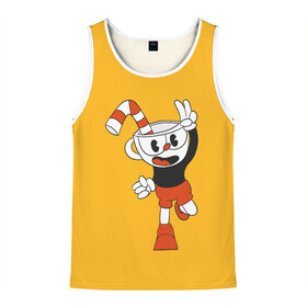 Мужская майка 3D с принтом CUPHEAD в городе Новоалтайск, 100% полиэстер | круглая горловина, приталенный силуэт, длина до линии бедра. Пройма и горловина окантованы тонкой бейкой | art | cartoon | cup | cuphead | devil | dice | game | king | mugman | the | арт | бос | босс | голова | демон | дьявол | игра | капхед | магмен | мультик | мультфильм | платформер | чаша | чашка | человек | черт