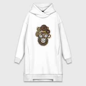 Платье-худи хлопок с принтом Steampunk череп в городе Новоалтайск,  |  | cogwheel | cogwheels | gear | gears | goggles | hat | head | mechanical | skeleton | skull | steampunk | top hat | голова | колесо | механик | механическое | очки | робот | скелет | стимпанк | фантастика | цилиндр | череп | шестерни | шляпа