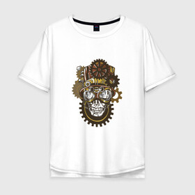Мужская футболка хлопок Oversize с принтом Steampunk череп в городе Новоалтайск, 100% хлопок | свободный крой, круглый ворот, “спинка” длиннее передней части | Тематика изображения на принте: cogwheel | cogwheels | gear | gears | goggles | hat | head | mechanical | skeleton | skull | steampunk | top hat | голова | колесо | механик | механическое | очки | робот | скелет | стимпанк | фантастика | цилиндр | череп | шестерни | шляпа