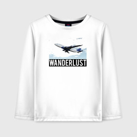 Детский лонгслив хлопок с принтом Wanderlust в городе Новоалтайск, 100% хлопок | круглый вырез горловины, полуприлегающий силуэт, длина до линии бедер | plane | travelholic | travellife | travelling | travelmore | wanderlust