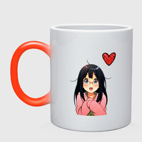 Кружка хамелеон с принтом Anime love в городе Новоалтайск, керамика | меняет цвет при нагревании, емкость 330 мл | Тематика изображения на принте: anime | аниме | девушка | очки | сердце | смущение | тян