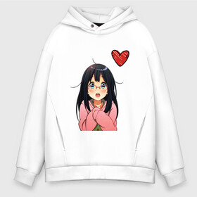 Мужское худи Oversize хлопок с принтом Anime love в городе Новоалтайск, френч-терри — 70% хлопок, 30% полиэстер. Мягкий теплый начес внутри —100% хлопок | боковые карманы, эластичные манжеты и нижняя кромка, капюшон на магнитной кнопке | anime | аниме | девушка | очки | сердце | смущение | тян