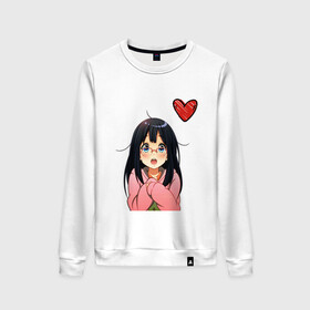 Женский свитшот хлопок с принтом Anime love в городе Новоалтайск, 100% хлопок | прямой крой, круглый вырез, на манжетах и по низу широкая трикотажная резинка  | anime | аниме | девушка | очки | сердце | смущение | тян