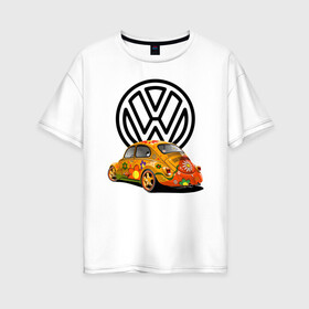 Женская футболка хлопок Oversize с принтом Volkswagen  в городе Новоалтайск, 100% хлопок | свободный крой, круглый ворот, спущенный рукав, длина до линии бедер
 | car | volkswagen | жук | классика | машина | скорость