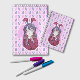 Блокнот с принтом Mai Bunny в городе Новоалтайск, 100% бумага | 48 листов, плотность листов — 60 г/м2, плотность картонной обложки — 250 г/м2. Листы скреплены удобной пружинной спиралью. Цвет линий — светло-серый
 | Тематика изображения на принте: anime | aobuta | bunny | bunny girl | futaba | kaede | mai | nodoka | pfnds | rio | sakuta | shoko | аниме | анимэ | девочка зайка | зайка | каэдэ | комедия | маи | нодока | панда | рио | сакута | сёко | футаба | шоко
