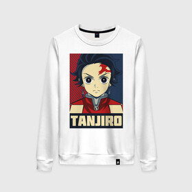 Женский свитшот хлопок с принтом Tanjirou Kimetsu no Yaiba в городе Новоалтайск, 100% хлопок | прямой крой, круглый вырез, на манжетах и по низу широкая трикотажная резинка  | demon slayer | kamado | kimetsu no yaiba | nezuko | tanjiro | аниме | гию томиока | зеницу агацума | иноске хашибира | камадо | клинок | корзинная девочка | манга | музан кибуцуджи | незуко | рассекающий демонов | танджиро