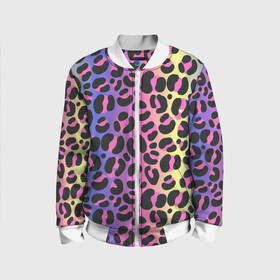 Детский бомбер 3D с принтом Neon Leopard Pattern в городе Новоалтайск, 100% полиэстер | застегивается на молнию, по бокам два кармана без застежек, мягкие манжеты, по низу бомбера и на воротнике — эластичная резинка | Тематика изображения на принте: africa | afrika | gradient | summer | tropical | африка | африканский узор | градиент | леопард | леопардовый узор | лето | неон | неоновое свечение | паттерт | пятна | разные цвета | саванна | тропики | тропический узор