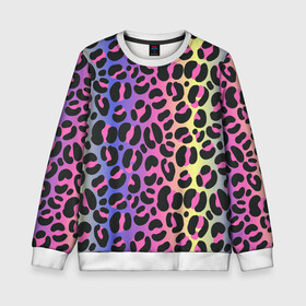 Детский свитшот 3D с принтом Neon Leopard Pattern в городе Новоалтайск, 100% полиэстер | свободная посадка, прямой крой, мягкая тканевая резинка на рукавах и понизу свитшота | africa | afrika | gradient | summer | tropical | африка | африканский узор | градиент | леопард | леопардовый узор | лето | неон | неоновое свечение | паттерт | пятна | разные цвета | саванна | тропики | тропический узор