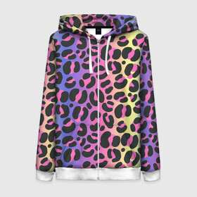 Женская толстовка 3D на молнии с принтом Neon Leopard Pattern в городе Новоалтайск, 100% полиэстер | длина до линии бедра, манжеты и пояс оформлены мягкой тканевой резинкой, двухслойный капюшон со шнурком для регулировки, спереди молния, по бокам два кармана | africa | afrika | gradient | summer | tropical | африка | африканский узор | градиент | леопард | леопардовый узор | лето | неон | неоновое свечение | паттерт | пятна | разные цвета | саванна | тропики | тропический узор