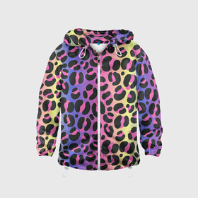 Детская ветровка 3D с принтом Neon Leopard Pattern в городе Новоалтайск, 100% полиэстер | подол и капюшон оформлены резинкой с фиксаторами, по бокам два кармана без застежек, один потайной карман на груди | africa | afrika | gradient | summer | tropical | африка | африканский узор | градиент | леопард | леопардовый узор | лето | неон | неоновое свечение | паттерт | пятна | разные цвета | саванна | тропики | тропический узор