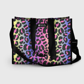 Сумка-шоппер 3D с принтом Neon Leopard Pattern в городе Новоалтайск, 100% полиэстер | застегивается на металлическую кнопку; внутренний карман застегивается на молнию. Стенки укреплены специальным мягким материалом, чтобы защитить содержимое от несильных ударов
 | africa | afrika | gradient | summer | tropical | африка | африканский узор | градиент | леопард | леопардовый узор | лето | неон | неоновое свечение | паттерт | пятна | разные цвета | саванна | тропики | тропический узор