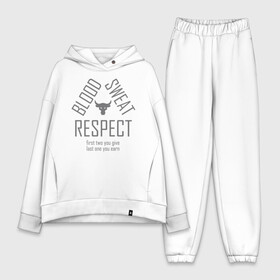 Женский костюм хлопок Oversize с принтом Blood Sweat RESPECT в городе Новоалтайск,  |  | blood | bodybuilding | bull | crossfit | dwayne johnson | fitness | gym | logo | motivation | project | respect | sport | star | sweat | the rock | under armour | бодибилдинг | броня | бык | дуэйн джонсон | звезда | качалка | кровь | кроссфит | лого | мот