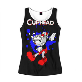 Женская майка 3D с принтом Cuphead в городе Новоалтайск, 100% полиэстер | круглая горловина, прямой силуэт, длина до линии бедра | cup head | cuphead | run and gun | детям | капхед | капхэд | логотипы игр | персонажи игр | чашка