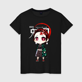 Женская футболка хлопок с принтом Kamado Tanjirou Kimetsu no Yaiba в городе Новоалтайск, 100% хлопок | прямой крой, круглый вырез горловины, длина до линии бедер, слегка спущенное плечо | demon slayer | kamado | kimetsu no yaiba | nezuko | tanjiro | аниме | гию томиока | зеницу агацума | иноске хашибира | камадо | клинок | корзинная девочка | манга | музан кибуцуджи | незуко | рассекающий демонов | танджиро