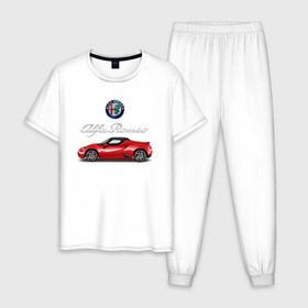 Мужская пижама хлопок с принтом ALFA ROMEO в городе Новоалтайск, 100% хлопок | брюки и футболка прямого кроя, без карманов, на брюках мягкая резинка на поясе и по низу штанин
 | alfa romeo | car | sport | машина | скорость