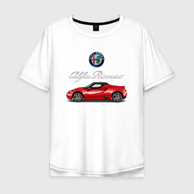 Мужская футболка хлопок Oversize с принтом ALFA ROMEO в городе Новоалтайск, 100% хлопок | свободный крой, круглый ворот, “спинка” длиннее передней части | alfa romeo | car | sport | машина | скорость