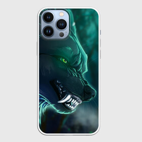 Чехол для iPhone 13 Pro Max с принтом ВОЛЧИЙ ОСКАЛ в городе Новоалтайск,  |  | Тематика изображения на принте: animal | beast | grey | roar | wolf | взгляд | волк | волчара | волчица | волчок | животное | зверь | зелёный | зло | злой волк | зубы | клык | кот | неон | неоновый | оскал | пасть | природа | рык | свечение | серый