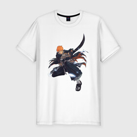 Мужская футболка хлопок Slim с принтом Ichigo Kurosaki Bleach в городе Новоалтайск, 92% хлопок, 8% лайкра | приталенный силуэт, круглый вырез ворота, длина до линии бедра, короткий рукав | anime | bleach | hero | ichigo kurosaki | manga | блич | герой | ичиго куросаки