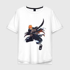 Мужская футболка хлопок Oversize с принтом Ichigo Kurosaki Bleach в городе Новоалтайск, 100% хлопок | свободный крой, круглый ворот, “спинка” длиннее передней части | anime | bleach | hero | ichigo kurosaki | manga | блич | герой | ичиго куросаки