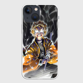 Чехол для iPhone 13 mini с принтом ЗЕНИЦУ | ZENITSU | KNY в городе Новоалтайск,  |  | Тематика изображения на принте: demon slayer | giuy tomioka | kimetsu no yaiba | kny | nezuko | shinobu | slayer | tanjiro | yoriichi tsugikuni | zenitsu | гию томиока | зенитсу | зенитцу | иноске хашибира | клинок рассекающий демонов | незуко | танджиро | шинобу 
