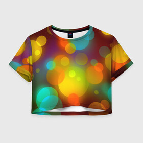 Женская футболка Crop-top 3D с принтом Цветные блики в городе Новоалтайск, 100% полиэстер | круглая горловина, длина футболки до линии талии, рукава с отворотами | блики | краски | круги | неон | текстура | цвета