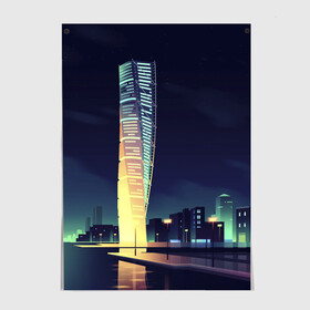 Постер с принтом Ночной Город в городе Новоалтайск, 100% бумага
 | бумага, плотность 150 мг. Матовая, но за счет высокого коэффициента гладкости имеет небольшой блеск и дает на свету блики, но в отличии от глянцевой бумаги не покрыта лаком | архитектура | город | здания | ночной город