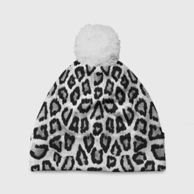 Шапка 3D c помпоном с принтом Snow Leopard в городе Новоалтайск, 100% полиэстер | универсальный размер, печать по всей поверхности изделия | Тематика изображения на принте: cheetah | leopard | wool | леопард