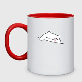 Кружка двухцветная с принтом Bongo Cat в городе Новоалтайск, керамика | объем — 330 мл, диаметр — 80 мм. Цветная ручка и кайма сверху, в некоторых цветах — вся внутренняя часть | bongo cat | bongocat | cat | cat mem | cat meme | бонго кот | бонго кэт | киса | киска | кот | кот играет | кот мем | кот стучит | кот хлопает | кот шлёпает | котенок | котик | кошка | мем котик | мемный кот
