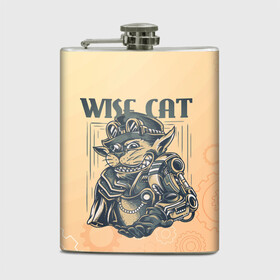 Фляга с принтом Wise cat в городе Новоалтайск, металлический корпус | емкость 0,22 л, размер 125 х 94 мм. Виниловая наклейка запечатывается полностью | Тематика изображения на принте: steampunk | арт | графика | обои | плакат | постер | стимпанк