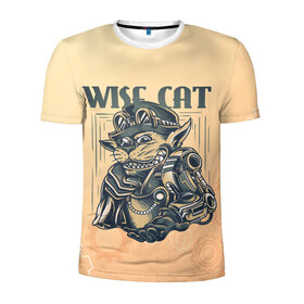 Мужская футболка 3D спортивная с принтом Wise cat в городе Новоалтайск, 100% полиэстер с улучшенными характеристиками | приталенный силуэт, круглая горловина, широкие плечи, сужается к линии бедра | steampunk | арт | графика | обои | плакат | постер | стимпанк